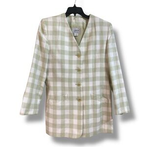 Vintage Jaqueline Ferrar Collarless Blazer Checkered Green/White Size 12